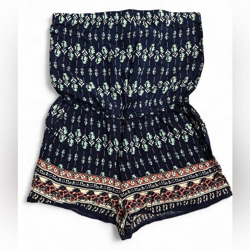 FA Mint and Navy Geometric Print Romper Size Medium